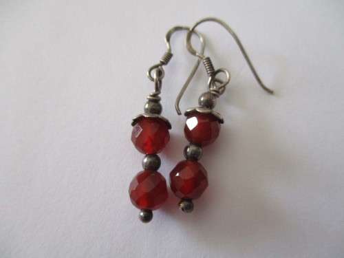 Solid Sterling Silver and Faceted Carnelian  Earrings