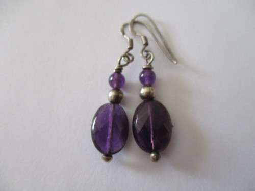 Solid Sterling Silver and Faceted Amethyst  Earrings