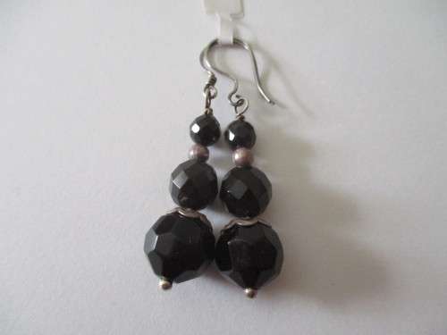 Solid Sterling Silver and Black Onyx  Earrings