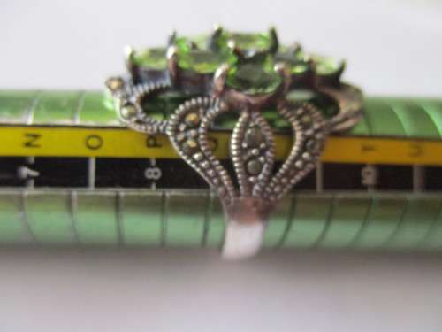 925  Sterling Silver , Marcasite and Peridot  Ring