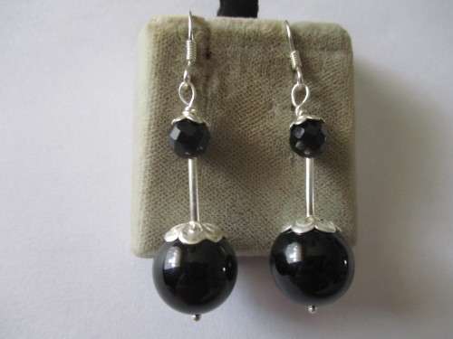 Solid  925 Sterling Silver and Black Onyx  Earrings