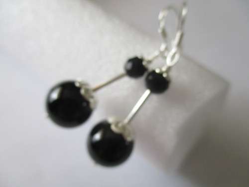 Solid  925 Sterling Silver and Black Onyx  Earrings
