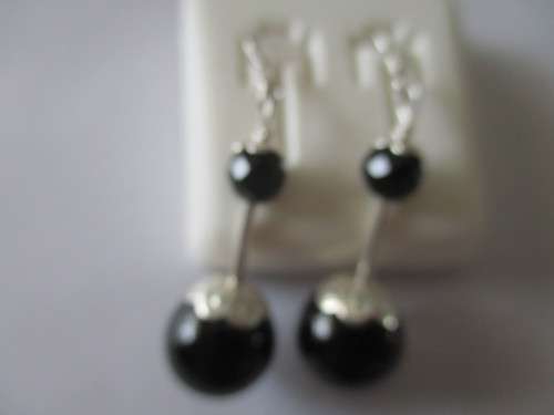 Solid  925 Sterling Silver and Black Onyx  Earrings