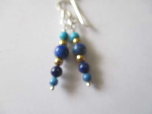 Sterling Silver and Genuine Lapis Lazuli and Turquoise Earrings