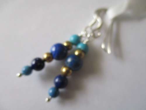 Sterling Silver and Genuine Lapis Lazuli and Turquoise Earrings