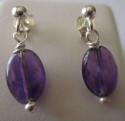 925 Sterling Silver  and Genuine Amethysts Earrings