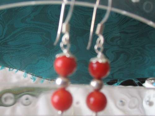 Sterling Silver and Coral Earrings