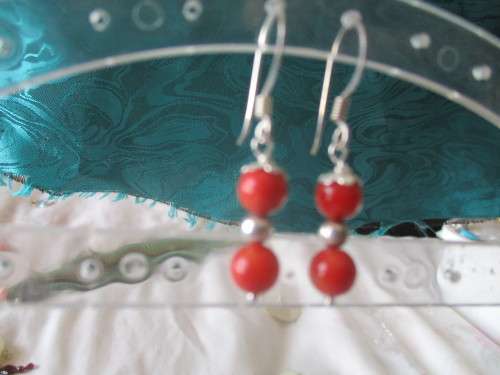 Sterling Silver and Coral Earrings