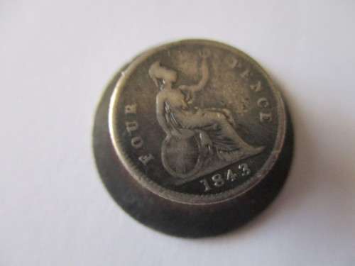 One cufflink,1843 Great Britain 4 Pence Silver Coin and Britanniarum