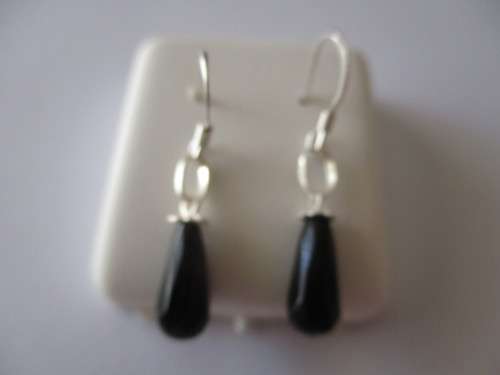 925 Sterling Silver  and  Black Onyx Drop Earrings