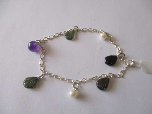 925 Solid Sterling Silver and Genuine Gemstones Bracelet