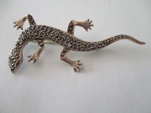Antique 925 Silver and Marcasite Salamander Brooch