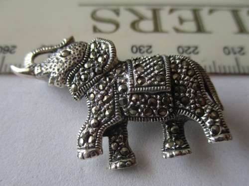 Sterling Silver and Marcasite `` ELEPHANT `` Brooch