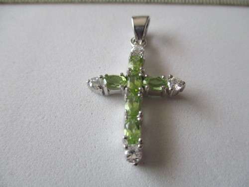 925 Beautiful Sterling Silver and Genuine Peridot Cross- Pendant.