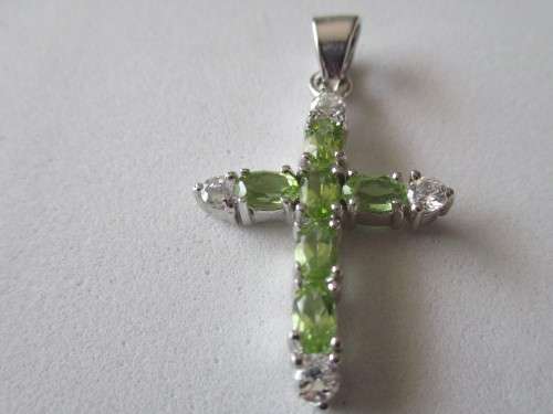925 Beautiful Sterling Silver and Genuine Peridot Cross- Pendant.
