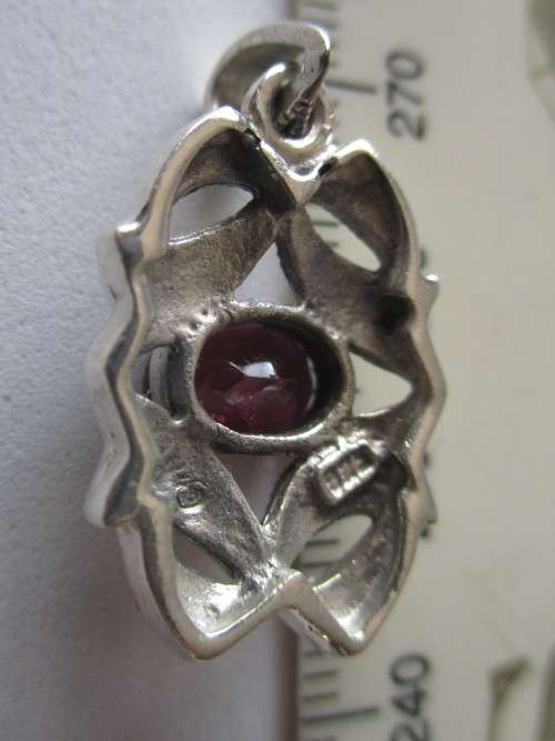 925 Sterling Silver Marcasite and Genuine Garnet Pendant