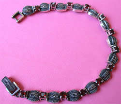 925 Sterling Silver Marcasite & Genuine  Garnets Bracelet