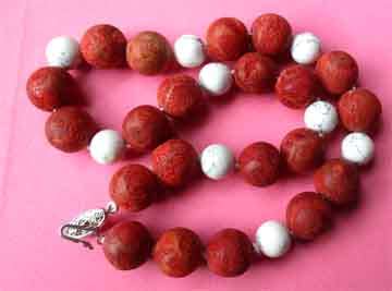 Genuine Coral and White Howalite Necklace