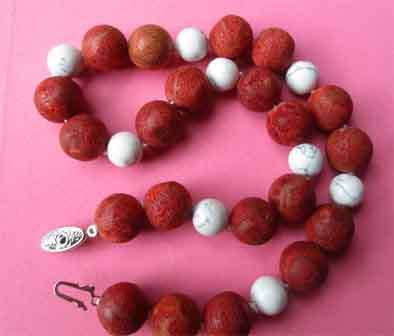 Genuine Coral and White Howalite Necklace