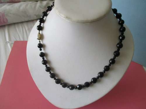 Silver and Faceted Black Onyx  Necklace