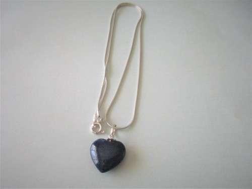 Sterling Silver `snake chain`` with Lapis Lazuli heart shape pendant