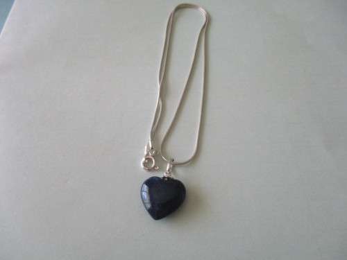 Sterling Silver `snake chain`` with Lapis Lazuli heart shape pendant