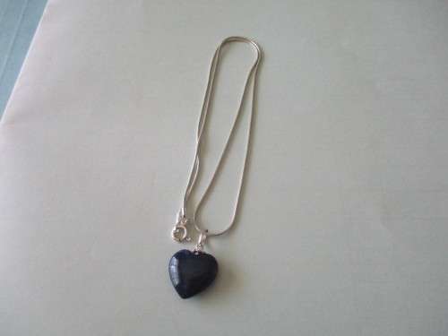 Sterling Silver `snake chain`` with Lapis Lazuli heart shape pendant