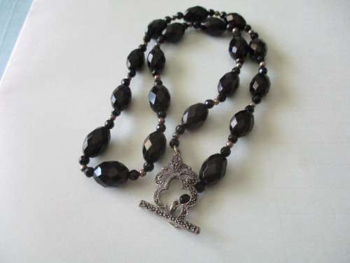 Sterling Silver Clasp + Silver beads  and Faceted Black Onyx Necklace