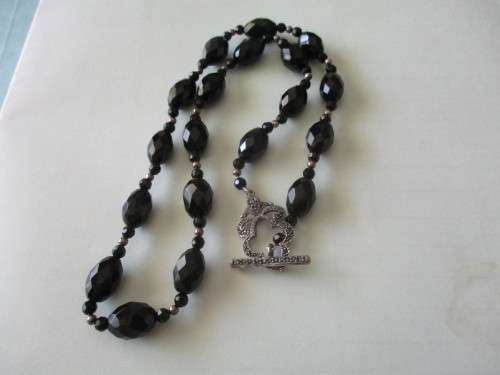 Sterling Silver Clasp + Silver beads  and Faceted Black Onyx Necklace