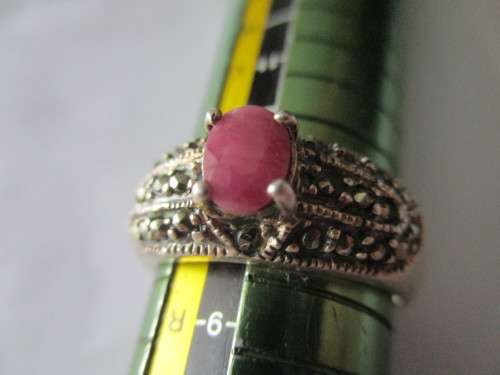 Sterling Silver ,Marcasite and Ruby Ring