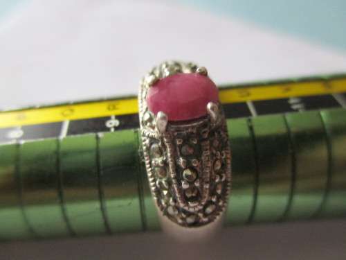 Sterling Silver ,Marcasite and Ruby Ring