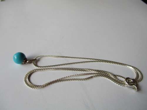 Sterling Silver Chain 45 cm Long and Turquoise Pendant