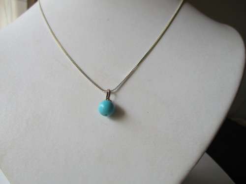 Sterling Silver Chain 45 cm Long and Turquoise Pendant