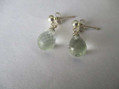 Sterling Silver and Genuine Briollets cut Green Amethysts Earrings