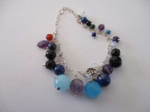 925 Sterling Silver and Genuine Gemstones Bracelet