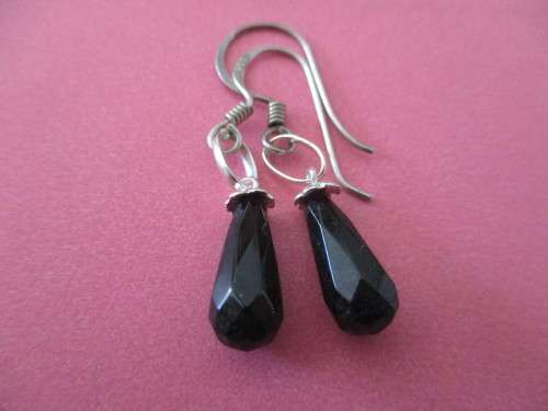 925 Sterling Silver and Faceted Onyx Earrings