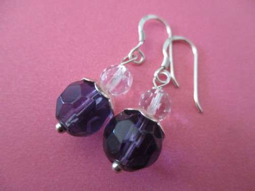 925 Sterling Silver ,Amethysts and Crystals Earrings