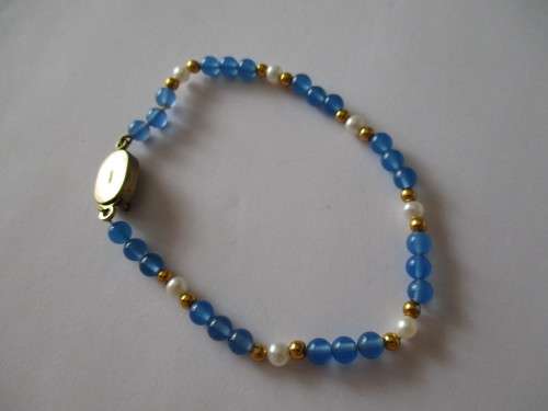 Silver  Genuine Gemstones and Cultured Peals Bracelet