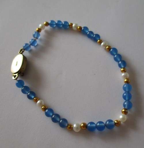 Silver  Genuine Gemstones and Cultured Peals Bracelet