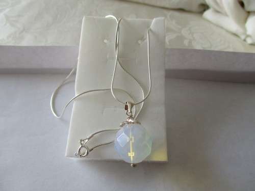 Sterling Silver Chain 50cm & Sterling Silver Big Opalite Pendant