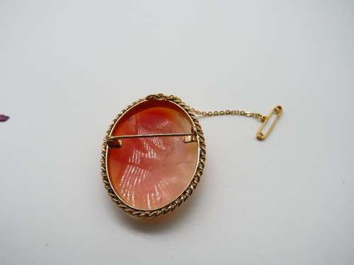 Incredible Cameo Brooch with Safety Chain in 9ct Yellow Gold