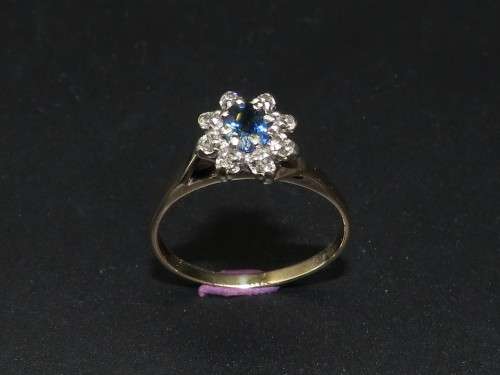 Enchanting Ceylon Blue Sapphire & Diamond Ring in 9ct Yellow Gold