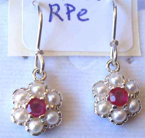 925 Sterling Silver + Genuine Rubies and Cultured Pearls Earrings