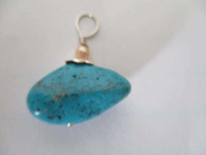 925 Sterling Silver Genuine Turquoise bold stone & F W P Pendant