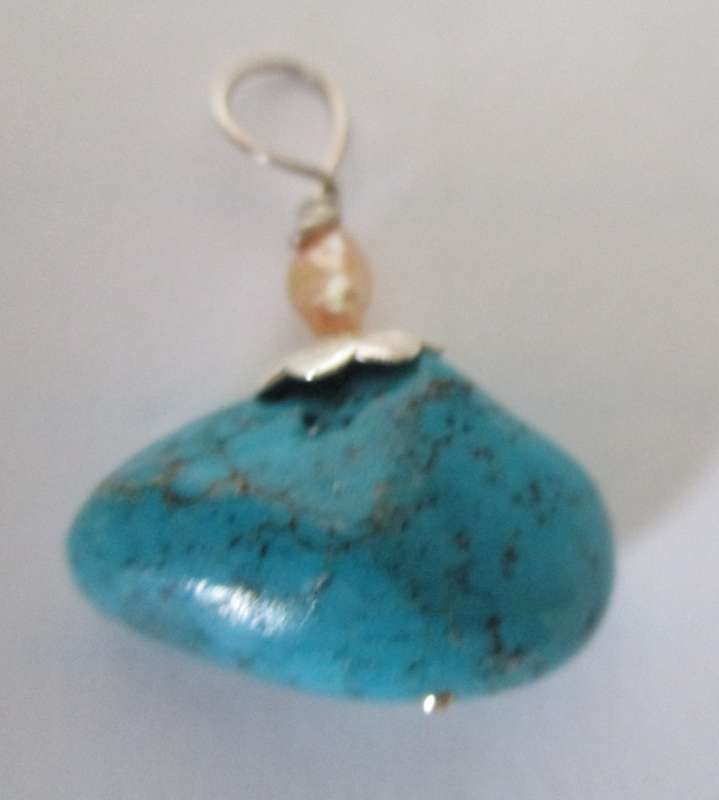 925 Sterling Silver Genuine Turquoise bold stone & F W P Pendant