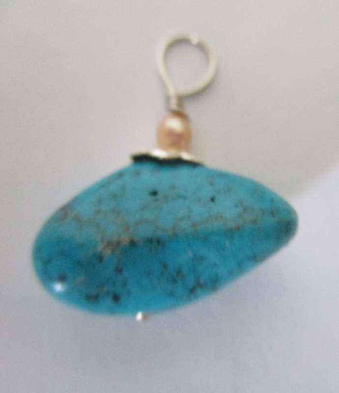 925 Sterling Silver Genuine Turquoise bold stone & F W P Pendant