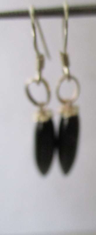 925 Sterling Silver and Long Bullets Black Onyx Earrings