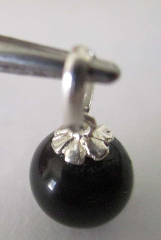 10.50 mm Genuine Half drill Black Onyx & Sterling Silver Pendant