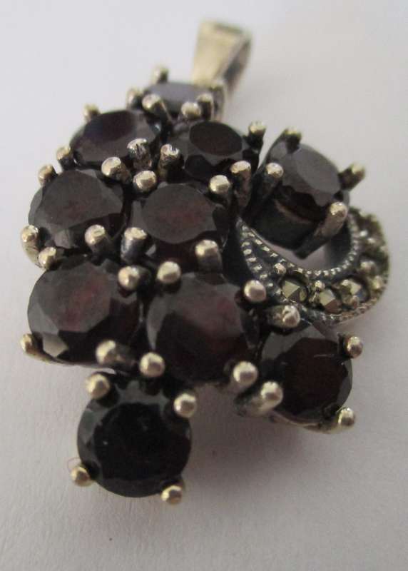 Sterling Silver , Maracsite and Garnets Pendant