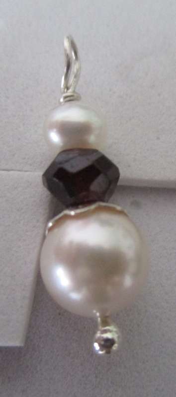 925 Sterling Silver , Pearls and Ganets Pendant